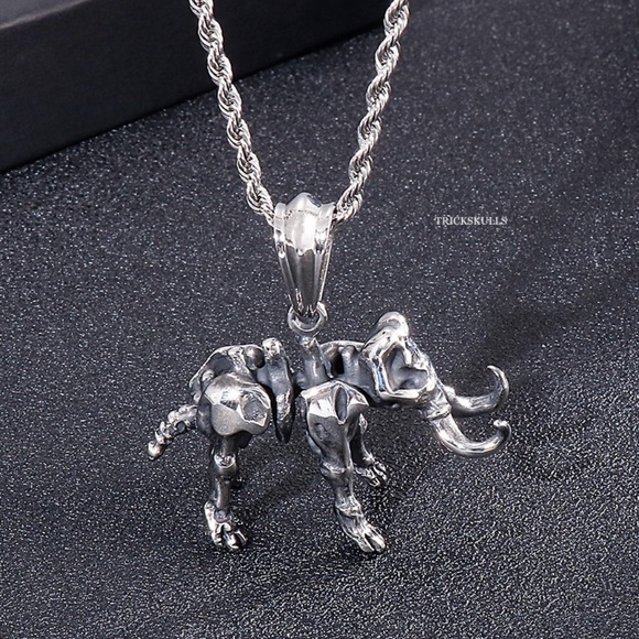 Mastodon Elephant Ghost Skeleton Skull 316 Stainless Steel Pendant 60cm Chain - Picture 5 of 11